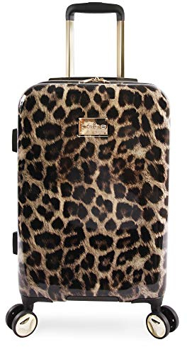 bebe Adriana Damen Hartschalen-Handgepäck, Teleskopgriffe, Leopardenmuster, Einheitsgröße, Gold, Einheitsgröße, Adriana Hartschalen-Handgepäck, 53,3 cm