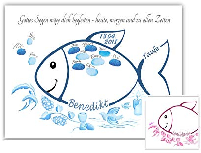 Taufe Geschenk Fisch Fingerabdruck, Fingerabdruckfisch personalisiert, Taufe Geschenk Junge, Taufe Geschenk Mädchen, Taufbild Fisch