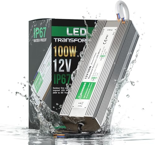 LEDSone IP67 wasserdichter DC 12 V LED-Netzteil, Treibertransformator, AC 90–250 V, flimmerfrei, 2 Ausgänge, Außentransformator für Gartenbeleuchtung, Teichwasserpumpen (100-W)