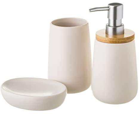 Juego de dispensador y portacepillos de baño de cerámica nórdico Blanco - LOLAhome