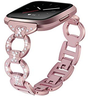 Edelstahlarmband für Fitbit Versa Uhrenarmband Bling Kette Strass Diamanten Armbänder Armband für Fitbit Versa (Rose Pink)