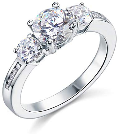 Gold Gala Trilogy Ring Damen Verlobungsringe 925 Sterling Silber Weißen Zirkonia (54 (17.2))