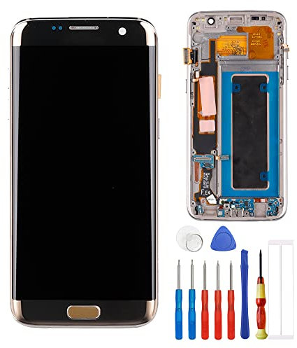E-YIIVIIL Neuer Super Amoled Display kompatibel mit Samsung Galaxy S7 Edge G935F Display Touchscreen Bildschirm Digitizer Assembly Gold Glas with Rahmen+Tools