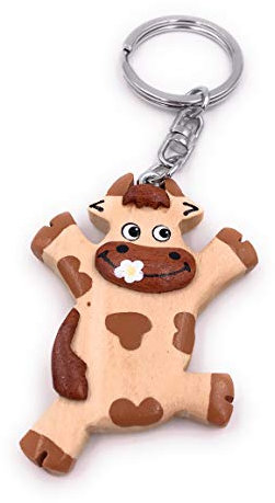 Onwomania Porte-clés en bois vache ferme fleur danse boeuf veau animal vache laitière pendentif charme