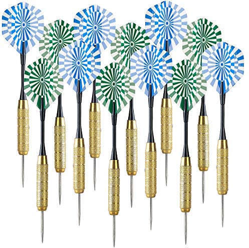 Playtastic Dart: 12er-Set Messing-Dartpfeile mit Stahlspitze, 50 Flügel, 100 Gummiringe (Dart-Pfeile, Zubehör, Dartscheibe)