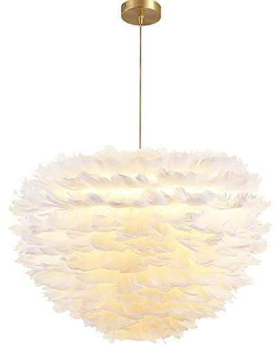 Feder Decken Anhänger Lampenschirm,Nordic Feather Chandelier Lampenschirm ohne Glühbirne Postmodern Personality Droplight für Wohnzimmer, Esszimmer, Schlafzimmer, 30 cm (Weiß)