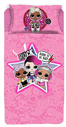 Lolo Surprise Rosa-Set für Mädchen, Einzelbett, Bettlaken und Kissenbezug, Mehrfarbig