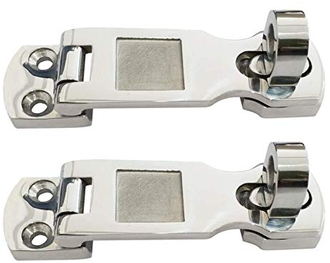 Pair of Marine Grade 316 Stainless Steel Heavy Duty Door Hasps with Turning Padlock Eye Mount