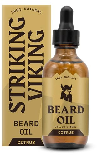 Striking Viking Bartöl Für Herren - 60 ml, Zitrus | Wachstumsfördern Bartöl mit Argan- & Jojobaöl - Spendet intensive Feuchtigkeit & Reduziert Juckreiz – Tägliche Bart Pflege