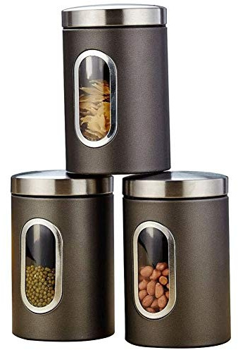 Vorratsdosen set 1.5L stapelbare Airtight Vorratsgläser 3er-Set, Edelstahl-Küche-Nahrungsmittelspeicher-Kanister Behälter mit Deckel for Süßigkeit, Keks, Reis, Zucker, Mehl, Nudeln, Nüsse GCSQF