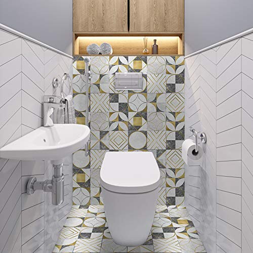 Confezione da 10 adesivi da 20 x 20 cm, imitazione piastrelle di cemento da appendere alla parete. Credenza, decorazione per la casa, soggiorno, cucina, bagno, grigio oro bianco (oro bianco grigio)