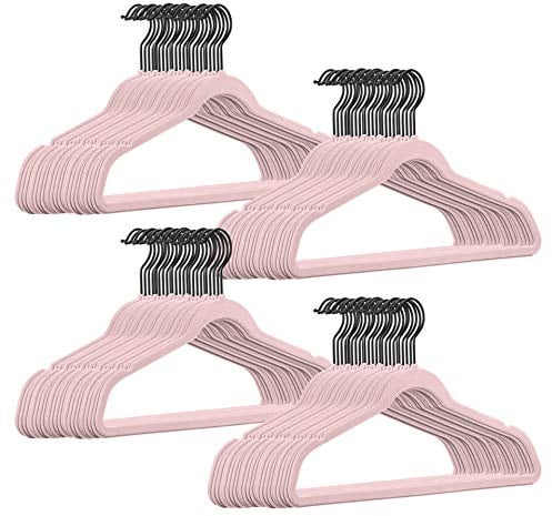 100 Stück hochwertige Samt Kleiderbügel in der Farbe Rosa mit schwarzem Haken/Anti-Rutsch/von StickandShine