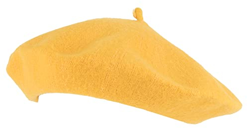 Hat To Socks Einfarbige Baskenmütze aus Wollgemisch für Damen und Herren (Gelb)