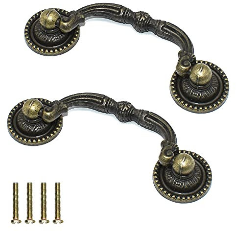 SHRJ 2 Pack 3 Hole Centers Antique Drawer Pulls Vintage Bronze Cabinet Handles Dressing Wardrobe Table Drawer Handles