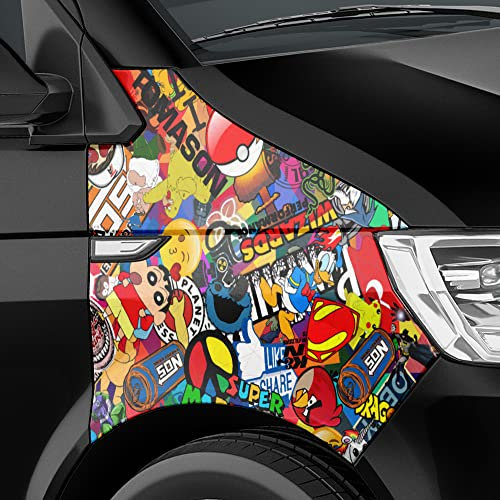 Auto-Dress Stickerbomb Auto-Folie mit Luftkanal-Technik für 3D Car-Wrapping (200x150cm, Design: Cartoon, Farbe: Bunt, Finish: Matt)
