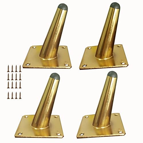Mimhooy 4Pcs 4 Inch Furniture Legs Luxury Gold, Oblique Tapered TV Cabinet, Dresser, Coffee Table, Couch Sofa Legs, Mid-Century Modern Style Metal Furniture Feet
