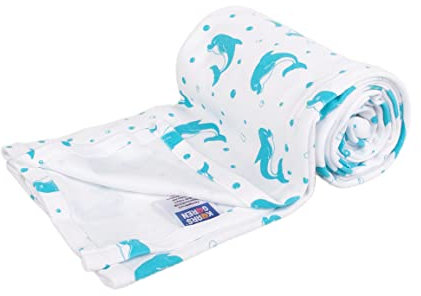 Kaarsgaren Kinderwagendecken für den Sommer, Babydecke, Kuscheldecke, Erstlingsdecke, Sommerdecke (Aqua Delfin, 70 x 100 cm)