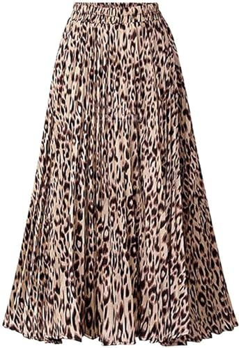 Leoparden Rock Damen Sommer Midi Lang Röcke Hohe Taille Faltenrock Mädchen Sommerrock Skirt XXL