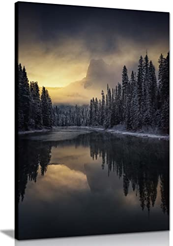 Panther Print Fine Art Prints Misty Mountain Reflection on Water Artistic Framed Canvas Print, Pictures for Home Walls, Bedroom, Living Room & Bathroom Decor 76x51cm (30x20in)
