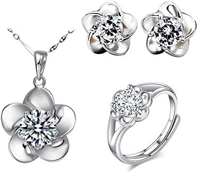 FDEETY Kette und Ohrringe Set, 925 Sterling Silber Set Geschenk zum Geburtstag