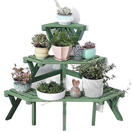 LUCBEI Blumenständer Pflanze im Freien dekorative Blume Pflanzen Blume Grün Dill Multi-Layer Holz Stufen Blumenständer Balkongarten für den Balkon Rasenfliod