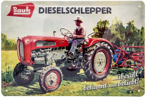 Retro Oldtimer Trakor Blechschild passend für Bautz Fans - Vintage Werbeschild, Garagen, Werkstatt Deko Schild geprägt, 30 x 20 cm
