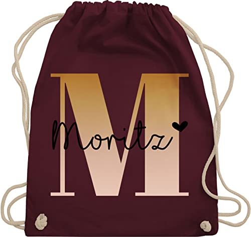 Turnbeutel Rucksack - Initialen - Name und Buchstabe - Unisize - Bordeauxrot - beutel kindergarten personalisierte geschenkideen baumwoll wechselkleidung kita stoffbeutel personalisiertes kordel