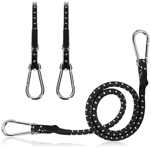 COM-FOUR® 3X Sangles élastiques - Sangles de Bagages à Rayures Blanches - Corde de Tension avec Mousqueton - Sangles élastiques pour vélos, Voitures, Bagages (80cm - 3 pièces - Noir)