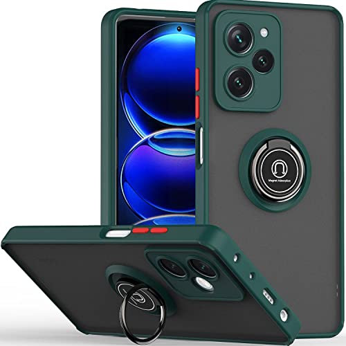 XINYEXIN Coque pour Xiaomi Poco X5 Pro 5G, Etui Téléphone Antichoc avec Anneau de Support, Hard PC et TPU Bumper Mat Translucide Case Cover - Vert foncé