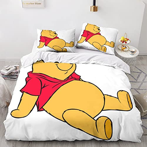 BIVEE Winnie The Pooh 3D-Bettwäsche-Set Für Mädchen Und Jungen, Weich, Atmungsaktiv, Lichtbeständig Mikrofaser 3-teilig Mit Reißverschluss Und Animation Bettbezug Kissenbezüge Double(200x200cm)