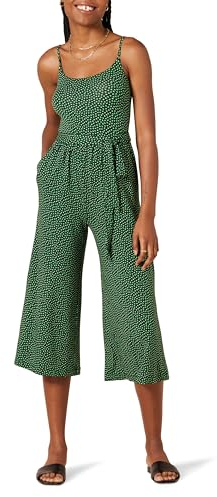 Amazon Essentials Women's Jersey Cami Cropped Wide Leg Jumpsuit, Green Floral, M