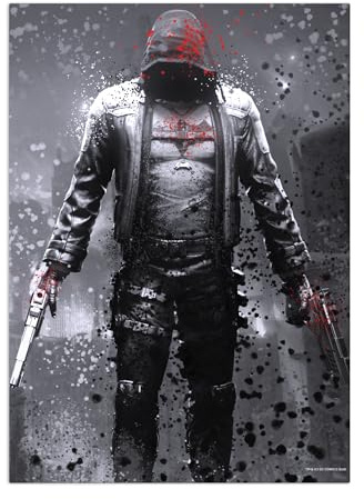 Displate Offiziell DC Comics MetallPoster Magnetische Befestigung Inklusive Lizenziert Bilder Hochwertiges Poster Arkham Asylum - Red Hood 45 cm x 32 cm