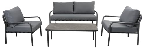 FINQA Gartenmöbel-Set Amsterdam mit 1x Sofa, 2X Sessel und 1x Tisch in Grau, Gartensofa aus Aluminium, Outdoor Sofa, Sofagarnitur perfekt für Garten, Balkon oder Terrasse