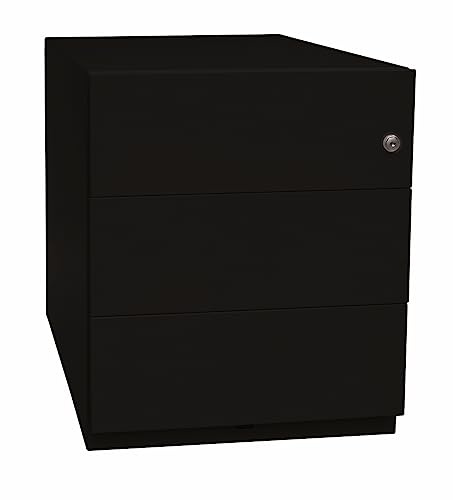 BISLEY Note Rollcontainer mit 3 Schüben aus Metall abschließbar in schwarz - Bürocontainer mit Schloss für DIN A4 Dokumente, Kleinteile & Büromaterial, Container für Büro & Homeoffice auf Rollen
