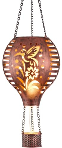 TERESA'S COLLECTIONS Garden Ornament Outdoor, 45CM Copper Hummingbird Garden Solar Light, Hanging Solar LED Balloon Lantern, for Balcony & Tree, Gifts for Women
