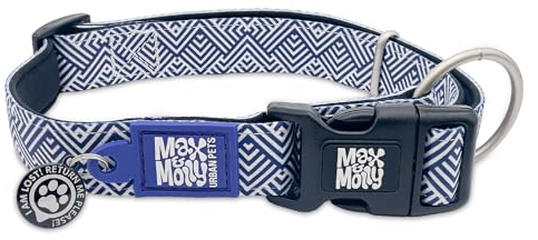 Max & Molly Urban Pets Smart ID Hundehalsband, weiches Neopren, wasserdicht, maschinenwaschbar, Power-Schnalle, Gotcha!-QR-Tag & benutzerdefiniertes App-Profil, Mykonos Navy S