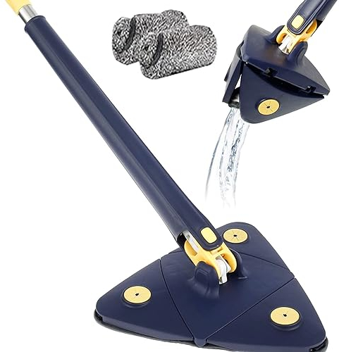 XMHSSFF Trapeador de Limpieza Ajustable Giratorio de 360 Grados, Fregona con Función de Centrifugado, Fregona Triangular Autoescurrible, Fregona Microfibra Mango Largo Ajustable para Techo