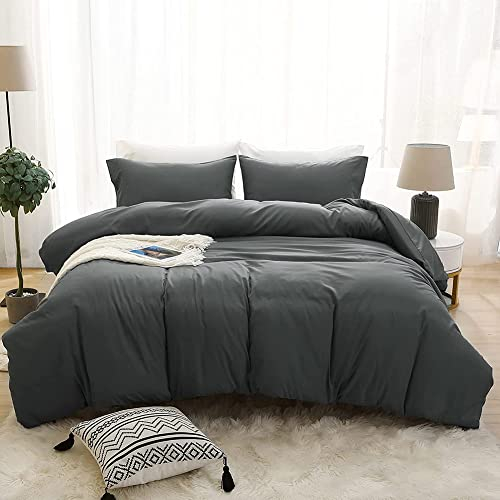 Nayoroom Bettwäsche 140x200 Anthrazit Uni Einfarbig Microfaser Bettbezug und Kissenbezug 70x90 cm mit Reißverschluss Weich und Bügelfrei