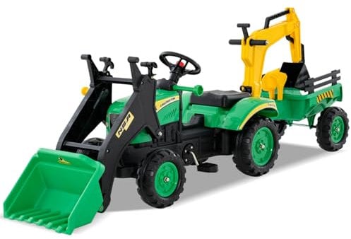 GYMAX Kids Ride On Excavator, 3 in 1 Children Pedal Tractor with Detachable Trailer, Adjustable Digging & Shovel Bucket and Horn, Toddlers Pedal Car for 3-6 Years Old Boys Girls (Green)