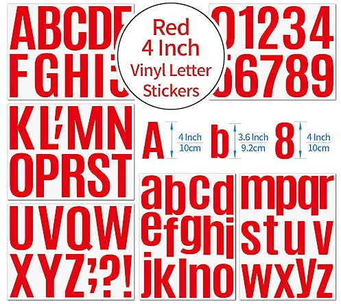 Self Adhesive Vinyl Letter Number Stickers Kit, Mailbox Numbers Sticker for Mailbox, Alphabet Number Stickers, Decals for Sign, Kitchen,Door, Business, Addres (red, 4inch)