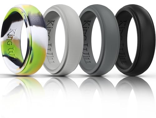 King Will Silicone Rings for Men - Comfortable and Breathable Mens Wedding Bands in Black Gray Camouflage Green - 8mm Wide Rubber Wedding Bands for Men - Perfect for Active Lifestyles 11