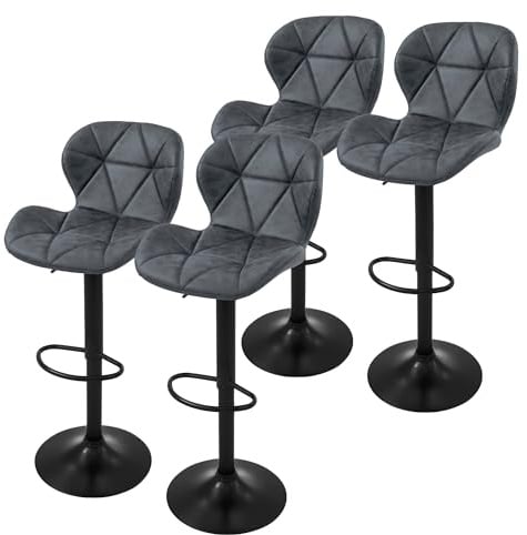 ML-Design Barhocker 4er Set, Bezug aus Kunstleder, Anthrazit, Gepolsterter Barstuhl mit Rückenlehne und Fußstütze, Tresenhocker höhenverstellbar, 360° drehbar, Bistrohocker Hocker Drehstuhl Barstühle
