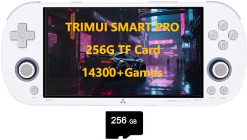Actualia TRIMUI Smart PRO 5-Inch Handheld Game Console Pre-Installed 14300+ Games Built-in 256G SD Card Linux System A133P Processor Support WiFi Multiplayer Online Battle (White)