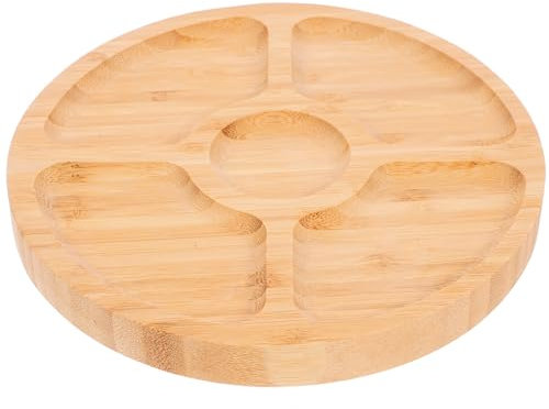 Zerodeko Elegant Grey Tray Compartments Solid Wood Snack Plate Wooden Serving Dish Round Decorative Plate