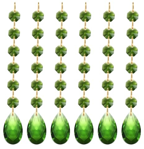PATIKIL Tränenförmige Kristall-Kronleuchter-Anhänger Perlen, 6er Pack 160mm Länge 38mm Kronleuchter-Prismen-Teile Ornamente Hängende Perlen für DIY Kunsthandwerk Dekoration, Grün