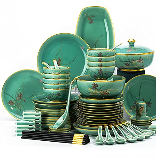 Juego de vajilla de cerámica de 45 Uds., vajilla, platos, combinación de cerámica, servicio de cena, servicio de porcelana para 10
