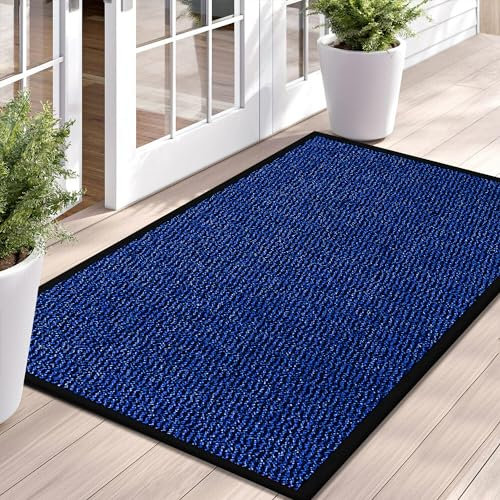 Fit Even Sunny Indoor & Outdoor Doormat – Washable Heavy Duty Welcome Mat for Outside & Inside Floors, Non-Slip Rubber Backed Mats for Entrance, Garden, Patio & Kitchen (Blue, 60x90 cm)
