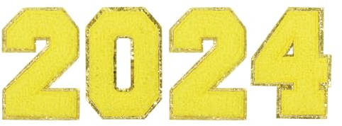 sourcing map 4 glitzernde Zahlen-Aufnäher, 8,4 cm, Chenille-Stickerei, Zahlen zum Aufbügeln, für Team-Uniformen, Sport-T-Shirts, Hüte, Taschen (Gelb, 2024)