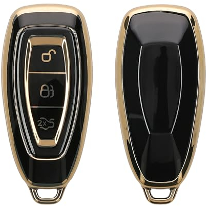 kwmobile Autoschlüssel Hülle kompatibel mit Ford 3-Tasten Autoschlüssel Keyless Go - Schlüsselhülle Silikon Cover - Schwarz Gold