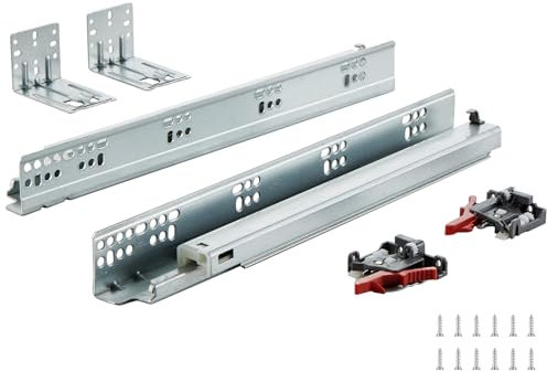 VEVOR 6 Pairs of 381mm Drawer Bottom Side Mount Rails, Heavy Duty Full Ball Bearing Extension Steel Track, Soft-Close Noiseless Guide Glides Cabinet Kitchen Runners with Locking Mechanism, 100 Lbs